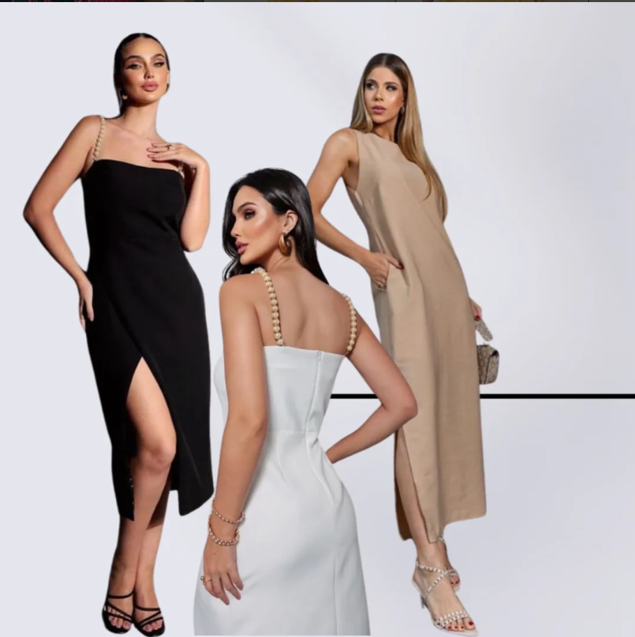 Modelos usando vestidos da coleção Exclusiva Fashion