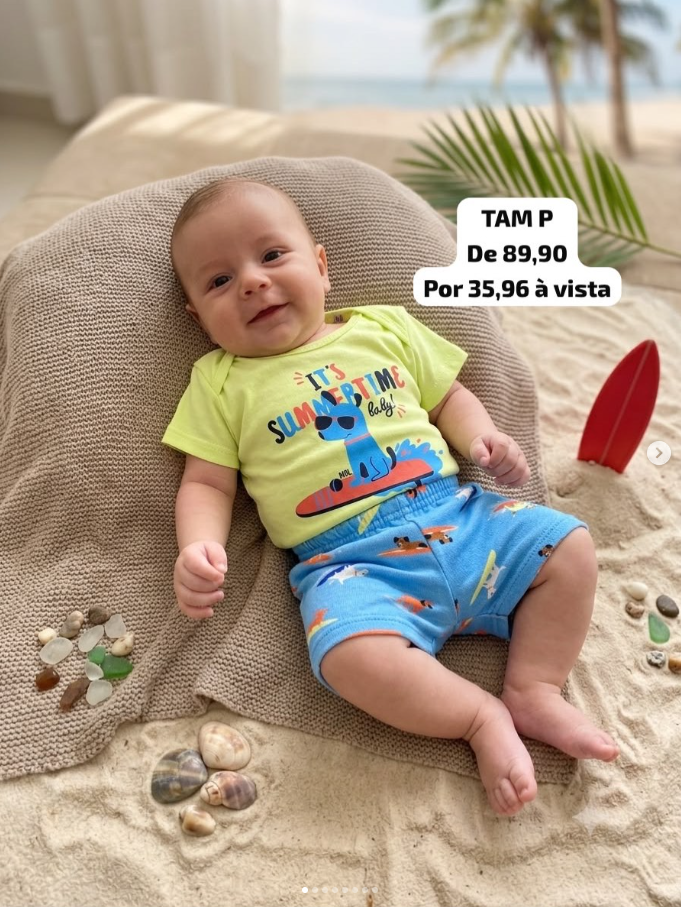 Conjunto baby verde e azul da Exclusiva Kids